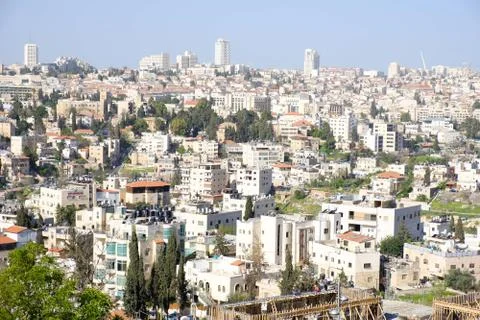 A panoramic view of Jerusalem and the wall of the old city Stock Photos