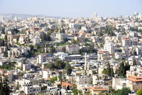 A panoramic view of Jerusalem and the wall of the old city Stock Photos