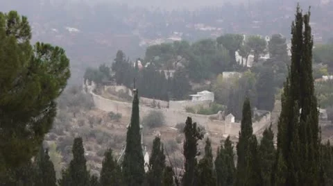 Panoramic view to Jerusalem from Ein Kerem disctrict, time lapse Stock Footage 11895157
