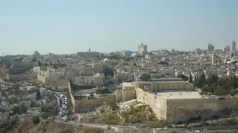 Panoramic view of Jerusalem old city Stock Footage 11840052