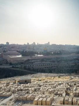 Panoramic view to Jerusalem Old city and the Temple Mount, Dome of the Rock Stock Photos