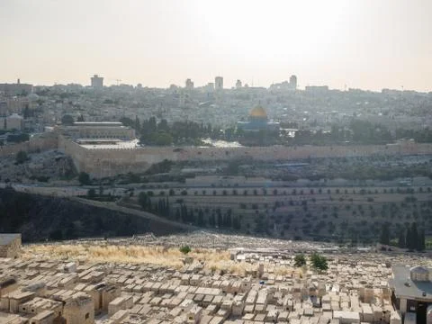 Panoramic view to Jerusalem Old city and the Temple Mount, Dome of the Rock Stock Photos
