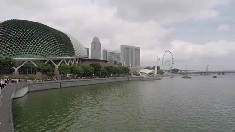 Panoramic View From Jubilee Bridge, Waterfront, Downtown, Marina Bay, Singapore Stock Footage 334470408
