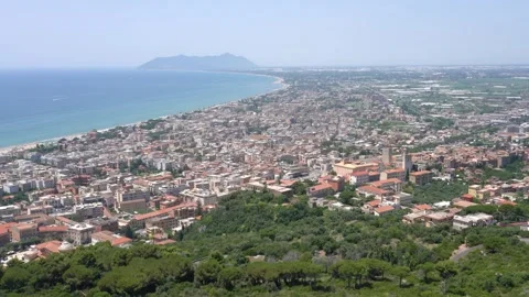 Panoramic view from the Jupiter Anxur Temple in Terracina, Latina, Lazio, Italy Stock Footage 247367978