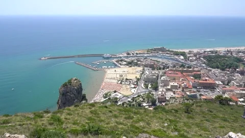 Panoramic view from the Jupiter Anxur Temple in Terracina, Latina, Lazio, Italy Stock Footage 247367999