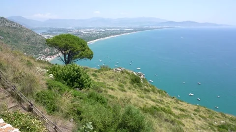 Panoramic view from the Jupiter Anxur Temple in Terracina, Latina, Lazio, Italy Stock Footage 247368013