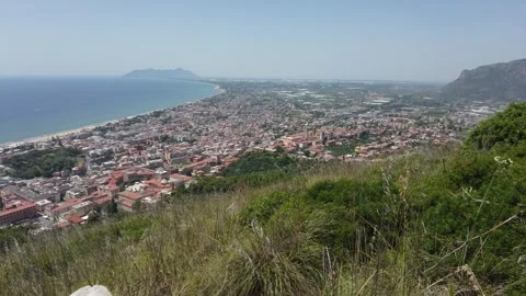 Panoramic view from the Jupiter Anxur Temple in Terracina, Latina, Lazio, Italy Stock Footage 247368023