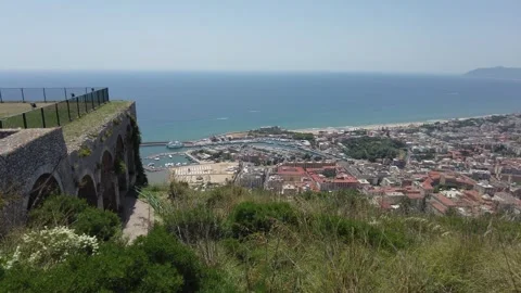 Panoramic view from the Jupiter Anxur Temple in Terracina, Latina, Lazio, Italy Stock Footage 247368039