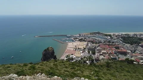 Panoramic view from the Jupiter Anxur Temple in Terracina, Latina, Lazio, Italy Stock Footage 247368041