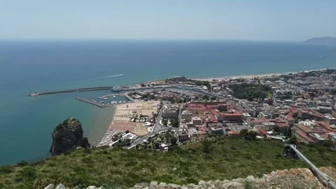 Panoramic view from the Jupiter Anxur Temple in Terracina, Latina, Lazio, Italy Stock Footage 247368053