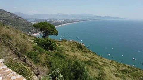 Panoramic view from the Jupiter Anxur Temple in Terracina, Latina, Lazio, Italy Stock Footage 247368054