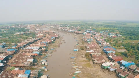 Panoramic view Kampong Phluk Floating Village in Siem Reap Cambodia Stock Footage 243412200