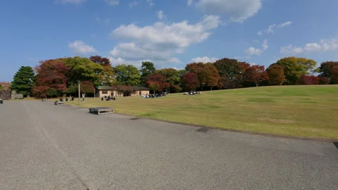 Panoramic view of Kanazawa Castle Park with colorful autumn foliage Video stock 331887856