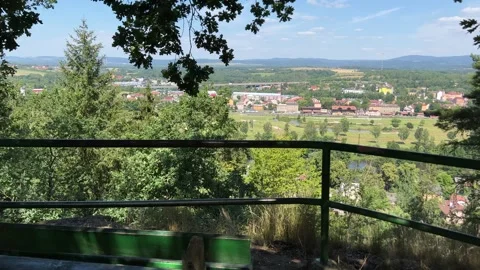 Panoramic view of Karlovy Vary from hill in summer Stock Footage 246972557
