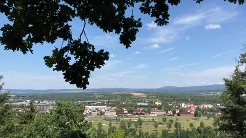 Panoramic view of Karlovy Vary from hill in summer Stock Footage 246972564