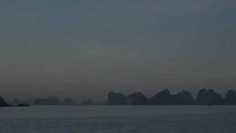 Panoramic View Of The Karst Islands Of Ha Long Bay At Twilight Stock Footage 336724173