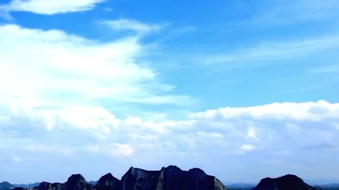 Panoramic View of Karst Mountains Under Blue Sky with Clouds Stock-Footage 311530360