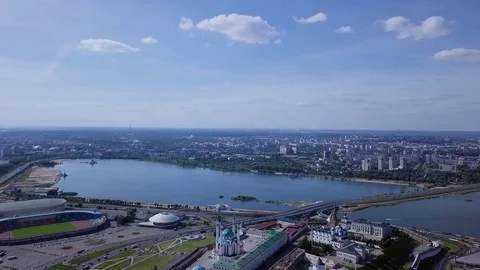 Panoramic view of the Kazan Kremlin. Kazan, Russia, From Dron Stock Footage