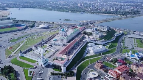 Panoramic view of the Kazan Kremlin. Kazan, Russia, From Dron Stock Footage