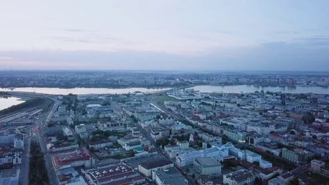 Panoramic view of Kazan. SunSet, Russia, From Dron Stock Footage