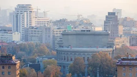 Panoramic view Kentron district with Opera House Stock Photos