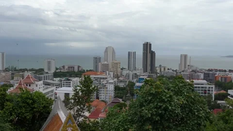 Panoramic view from Khao Phra Tamnak (Pattaya hill) , Thailand Video stock 297654010