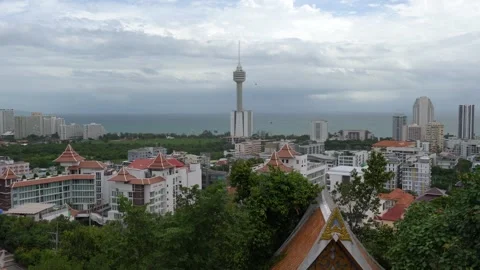 Panoramic view from a Khao Phra Tamnak (Pattaya hill) , Thailand Stock Footage 297654015