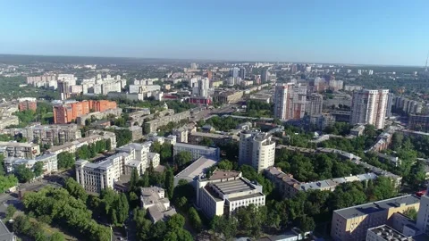 Panoramic view of Kharkov from the air. Kharkov, Ukraine. Big city from the air Stock Footage