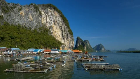 Panoramic view at Ko Panyi (also known as Koh Panyee) fishing village Stock Footage 85841998