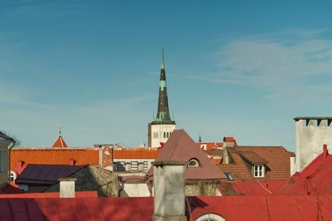 Panoramic view from Kohtuotsa viewing platform, Estonia. Old Town roofs, church Stock Photos