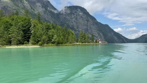 Panoramic view of Konigssee Lake. St. Bartholomew church. Bavaria, Germany Stock Footage 337881860
