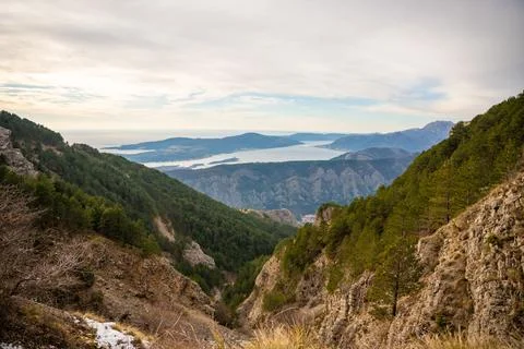 Panoramic view of Kotor Bay Boca and mountains from mountain view point in Stock Photos