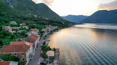 Panoramic view on Kotor, Montenegro at sunset Stock Photos