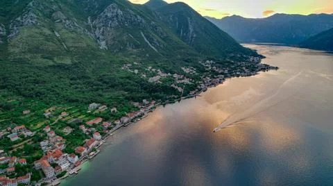 Panoramic view on Kotor, Montenegro at sunset Stock Photos