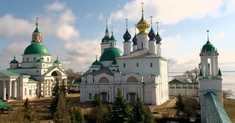 Panoramic view of Kremlin and Cathedral in the town of Rostov, Russia Video stock 87718817