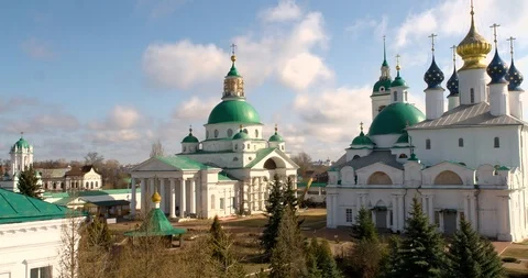 Panoramic view of Kremlin and Cathedral in the town of Rostov, Russia Stock Footage 87718828