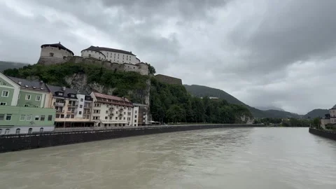 Panoramic view of Kufstein city skyline and Kufstein fortress. Austria Stock-Footage 340819747