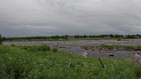Panoramic view of Kukkolankoski rapids on Torne River in Finland Stock Footage 340332931