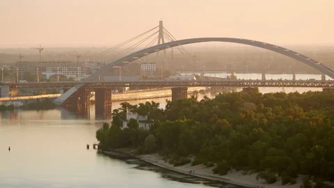 Panoramic view of Kyiv city over Dnipro river, tranquill and peaceful sunset Stock Footage 221580194