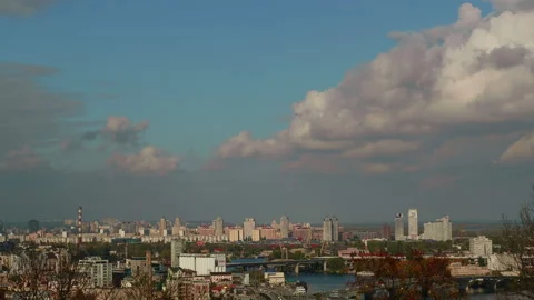 Panoramic view of Kyiv city over Dnipro river, tranquill and peaceful midday Stock Footage 221786028