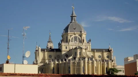 Panoramic view of La Almudena's Cathedral in Madrid, Spain, October 10 2024 Stock Footage 293672791