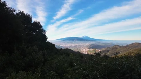 Panoramic view of La Laguna and Mount Teide from Anaga Rural Park, Tenerife Stock Footage 346472213