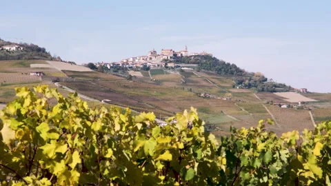 Panoramic view to La Morra from the vineyards in autumn 库存影片 142683083