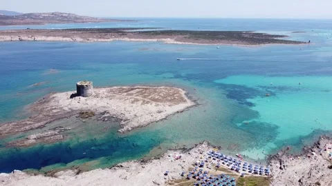 Panoramic view of la Pelosa beach in Stintino, Sardinia Stock Footage 138117784