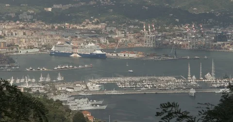 Panoramic view of La Spezia in Liguria shot from above. Stock Footage 116824652