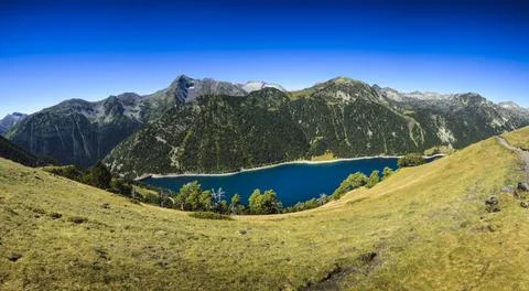 Panoramic view of Lac d Oule at Saint Lary Soulan Panoramic view of Lac d ... Stock Photos