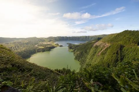 Panoramic view of Lagoa das Sete Cidades. Island of Sao Miguel, Azores Portugal Stock Photos