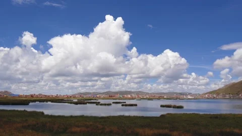 Panoramic View Of The Lagoon With Reeds And The Town In The Distance Stock Footage 171655994