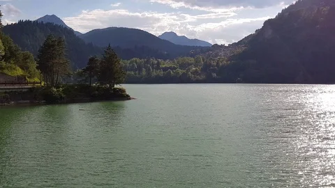 Panoramic view of a lake in the alps Stock Footage 91197590