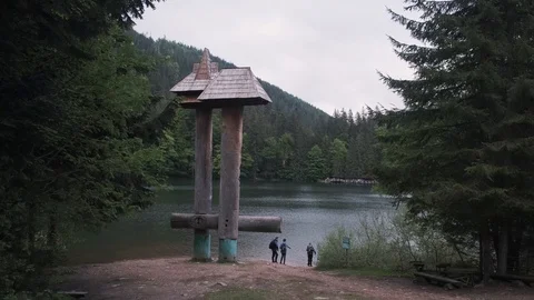 Panoramic view of the lake and the forests around, Synevyr Lake, Ukraine Stock Footage 126709761